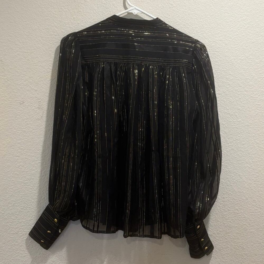 Frame Black & Gold Noir Lurex Stripe Silk Metallic Blend Blouse Size XS - Picture 2 of 6